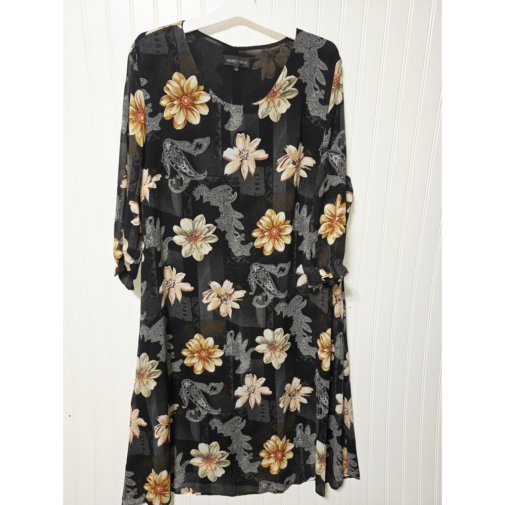 Autumn Bloom Midi Dress Sz 18 Black Floral